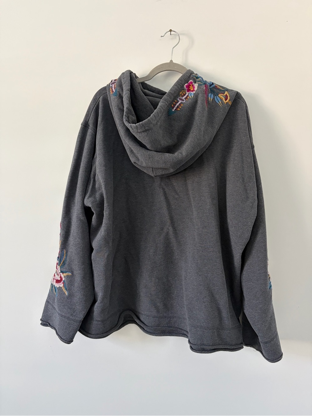 Johnny Was Darielle Dark Grey Floral Embroidered Boho Oversized Hoodie XL - Picture 8 of 11